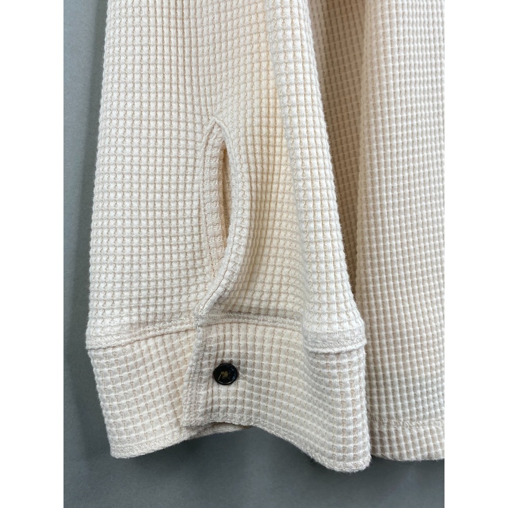 Falls Creek Women Shirt 2X Waffle Knit Button Down Cream Thermal Shacket Pockets - Picture 9 of 10